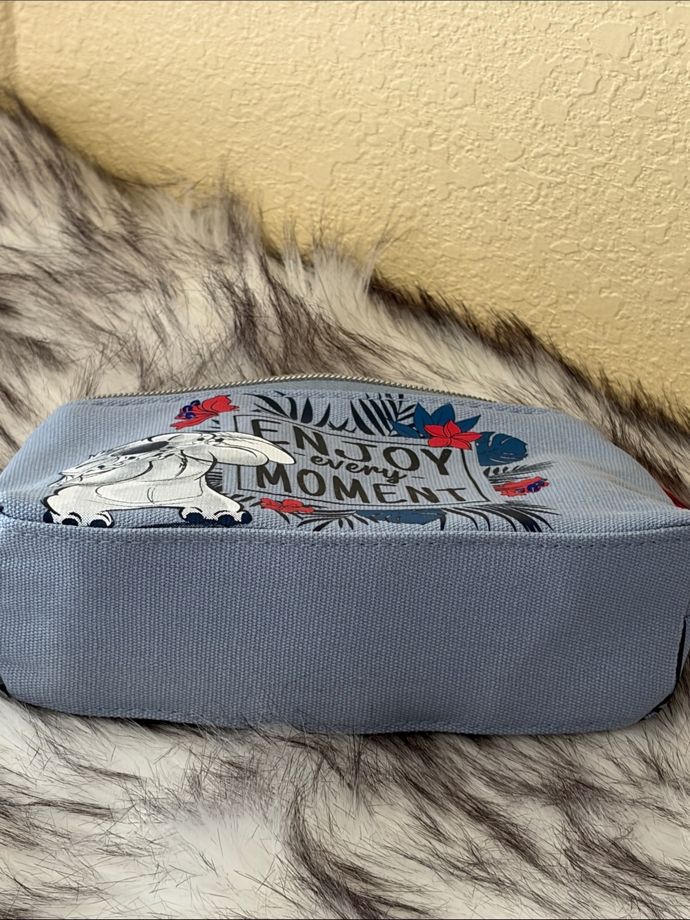 Disney Gray-Blue Stitch "Enjoy Every Moment" Canvas Cosmetic Pouch - Picture 10 of 12